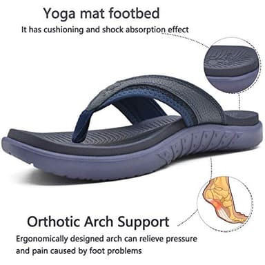 KuaiLu Mens Leather Sport Flip Flops Comfort Orthotic Thong Sandals with Plantar Fasciitis Arch Support for Outdoor Summer - Image 3