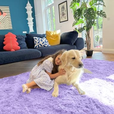 OLANLY 9x12 Machine Washable Large Area Rugs for Living Room, Bedroom, Soft Fluffy Shaggy Bedside Rug, Indoor Floor Carpet for Kids Girls and Boys, Dorms, Nursery, Home Decor Aesthetic, Light Purple - Image 4