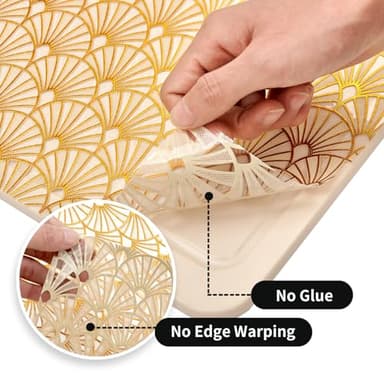 Drawer and Shelf Liner for Kitchen Cabinet: 17 in X 30 Ft Waterproof Shelf Paper Non Adhesive Refrigerator Liners Golden Ginkgo Leaf Easy Liners for Bathroom with Knife Tape Measure - Image 4