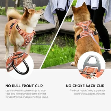 Timos Dog Harness for Large Dogs, No Pull Service Vest with Reflective Strips and Control Handle,No Choke Dog Harness with 2 Metal Rings for Easy Walking,Outdoor Training,Flower Orange, L - Image 4