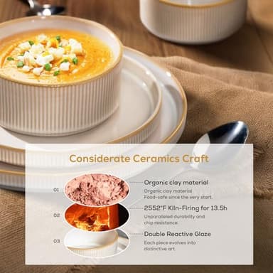 Romswi Dinnerware Set for 4, 16Pcs Stoneware Plates and Bowls Sets with Mugs, Chip & Scratch Resistant Dish Set, Handmade Reactive Glaze Plate Set, Oven,Microwave and Dishwasher Safe, Cappuccino White - Image 6