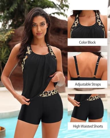 Daci Black Women Two Piece Tankini Set - 2 Piece Tummy Control Bathing Suits Top with Shorts 2025 Swimsuits Swimwear M - Image 3