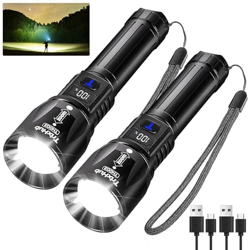 Rechargeable Flashlights 2Pack High Lumens, 5Mode Rechargeable Flashlights with LCD Digital Display, Super Bright Flashlight Adjustable Tactical Flash Light, High Powered LED Flashlight for Emergency - Image 1