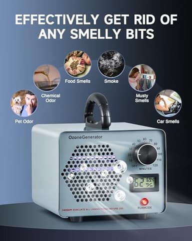 CREWORKS Ozone Odor Machine, Commercial Ozone Generator Air Purifier with Timer Display, 45000 mg/h Ozone Machine for Car Home Smoke Pet Odor Removal, High Capacity for 3200 sq ft Room, Silver - Image 7
