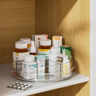 LAMU Lazy Susan Organizer Turntable for Cabinet with 4 Removable Dividers Bins, Rotating Organizer for Medicine Cabinet, Kitchen, Countertop, Pantry, Fridge, Bathroom Counter, 10.6 inch, Clear - Image 3