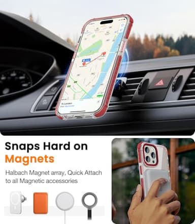 DEERLAMN Strong Magnetic Case for iPhone 14 Pro Max,[Compatible with Magsafe][Military-Grade Protection] Clear Slim Shockproof Protective Phone Cover for Women Men-Transparent+Red - Image 5