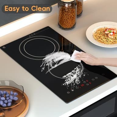 Zarbaco Electric Cooktop 2 Burner, 1800W Radiant Electric Stove Top 120V with Countertop & Built-in Design, 12 inch Touch Control Ceramic Cooktop with Safety Lock, 9 Level Power, Timer - Plug in - Image 8