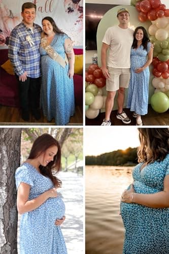 OUGES Summer Maternity Maxi Dress Baby Shower Nursing Dresses Breastfeeding Maternity Photoshoot Outfits(Floral-3,XL) - Image 3