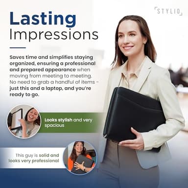 STYLIO Zipper Padfolio Portfolio Binder Organizer | Faux Leather Portfolio for Resume, Documents, Phone, Tablet, Business Supplies and Cards | Notebook Organizer with Letter Sized Notepad Included - Image 7