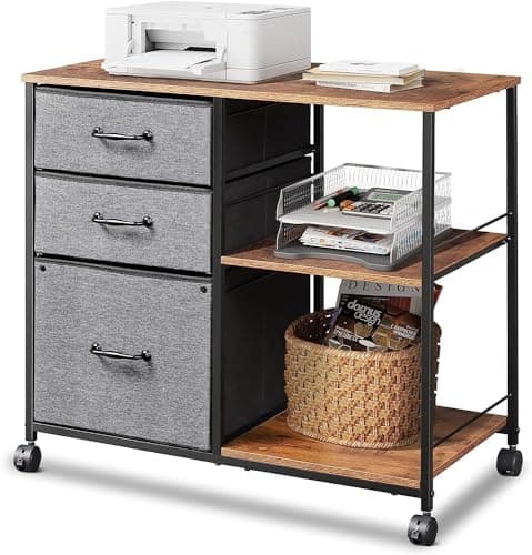 DEVAISE 3 Drawer Mobile File Cabinet, Rolling Printer Stand with Open Storage Shelf, Fabric Lateral Filing Cabinet fits A4 or Letter Size for Home Office, Rustic Brown - Image 1