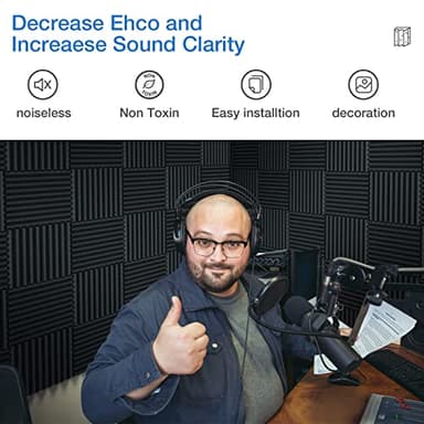 24 Pack Self-Adhesive Acoustic Panels - 1"X 12"X 12"Wall Panels - Quick-Recovery and High Density Sound Panels - Sound Proof Acoustic Foam for Home Studio - Black - Image 3