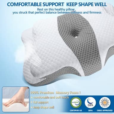 CHxxy Memory Foam Pillows, Cervical Pillow for Neck and Shoulder Pain Relief, Ergonomic Contour Bed Pillow, Soft for Side Sleep Stomach Sleeping and Back Sleeper - Image 6