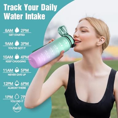 OLDLEY Water Bottle, 32oz Motivational Sports Water Bottle with Time Marker - Times to Drink - Tritan, BPA Free, Wide Mouth Leakproof, Moon Light (1 Bottle) - Image 7