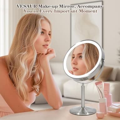 VESAUR 15X Magnifying Mirror with Light, 9.5 Large 5000mAh Rechargeable Double Sided HD Lighted Makeup Mirror with 3 Touch Dimmable Light, 360° Swivel Detachable for Travel Vanity Mirror Nickel, Gifts - Image 6