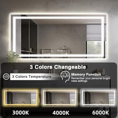 EchosLife Large 84"x40" Light up Bathroom Mirror with Front Lit and Backlit, Anti-Fog Vanity Mirror with Lights, Stepless Dimmable Lighted Mirror, 3 Colors Smart Mirror (Horizontal/Vertical) - Image 3