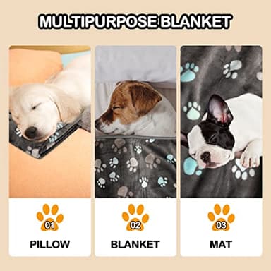 Rezutan Dog Blanket for Large Dogs, Upgraded 3 Pack Dog Cat Flannel Blankets Washable, Soft Pet Throw Cover Suitable for Kennel Crate Bed, Cute Paw Pattern, Grey, 31" x 41" - Image 7