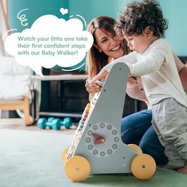 ROBUD Wooden Baby Walker, Baby Push Walker with Activity Center and Storage, Montessori Walker Toy for Boys and Girls Learning to Stand and Walk, Blue - Image 7
