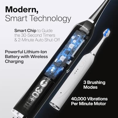Aquasonic Duo - Dual Handle Ultra Whitening 40,000 VPM Wireless Charging Electric ToothBrushes - 3 Modes with Smart Timers - 10 Dupont Brush Heads & 2 Travel Cases Included - Image 2