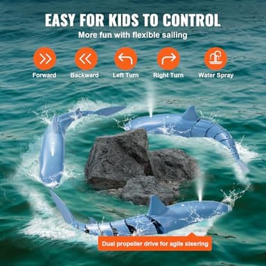 VEVOR Remote Control Shark Toy, 2.4GHz High Simulation Shark RC Boat for Swimming Pool Bathroom, Electric RC Fish Toy with 2 Batteries, Light & Spray Water Function for 6+ Year Old Boys Girls - Image 3