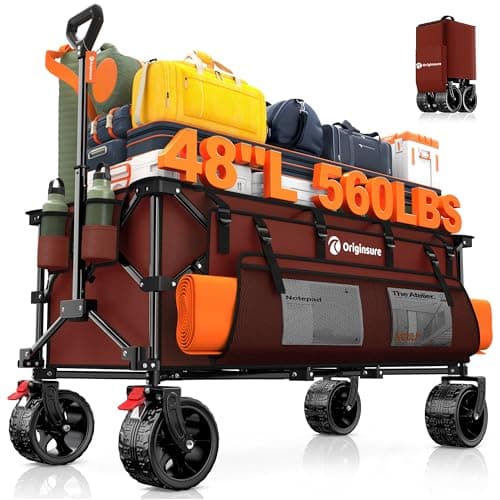 48" L Collapsible Wagon Cart Foldable, 560lbs Weight Capacity 300L Heavy Duty Folding Beach Wagons with Big All-Terrain Wheels, Utility Carts for Groceries, Shopping, Camping, Sports - Red - Image 1