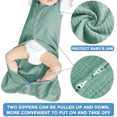 BSTOPPT 2 Pack Baby Sleep Sack 12-18 Months 100% Organic Cotton Muslin Baby Sleeping Bag 2-Way Zipper Toddler Wearable Blankets Comfy Stretchy Thin Sleep Sacks - Image 5