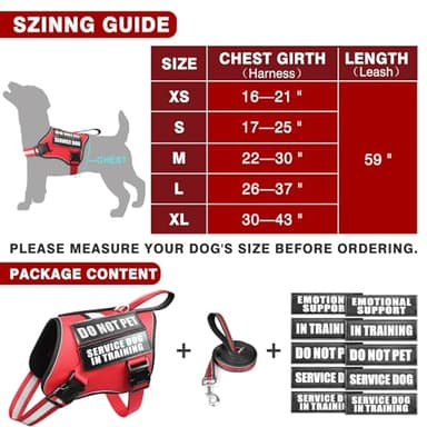 MOOGROU Service Dog Vest Harness and Leash Set+10 Patches,No Pull&Adjustable Reflective Dog Harness with Soft Padded Handle for Training/Everyday,Fit Small/Medium/Large/Extra-Large Dogs (Red S) - Image 6