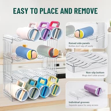 Water Bottle Organizer for Full Stanley 40 oz Tumbler with Handle, Cabinet Kitchen Pantry Organizers and Storage for Owala Stanley Cup Accessories Holder, Patented Stackable Tumbler Organizer Gifts - Image 7