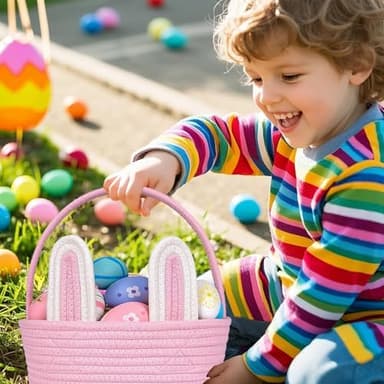 Easter Baskets for Kids, Gifting Basket Girl Boy Teen Toddler Infant, Woven Bunny Easter Basket With Handle, Large Blue Empty Storage for Filling Custom Personalized Stuffers Gifts Candy Sanck Eggs - Image 4