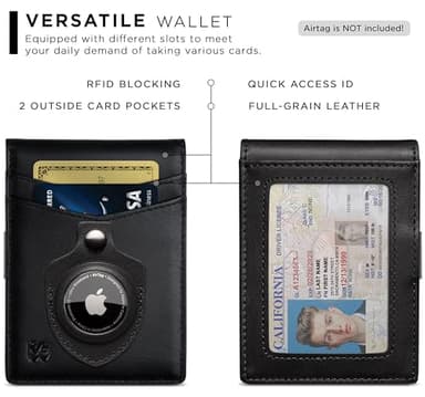 SERMAN BRANDS AirTag Wallet - RFID Blocking Mens Minimalist Money Clip Wallet for Airtag - Full Grain Leather - Slim Bifold. Front Pocket Apple Air tag Wallets for men. Gift (Charcoal Transformer Air - Image 4