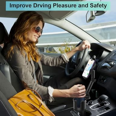Car Cup Holder Expander Phone Holder with Adjustable Arm and Base, 2 in 1 Phone Mount and CupHolder Adapter with Expandable Base for Most Large Drink Bottle and Fit All 4-7'' Smartphones - Image 2