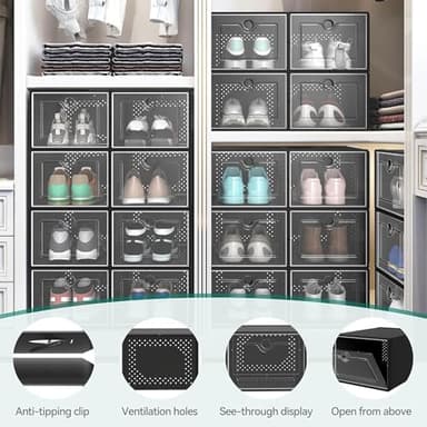 YITAHOME 18 Pack Shoe Storage Box Fit Up to US Size 13, Stackable Shoe Organizers, Plastic Shoe Containers Sneaker Drawers (Medium, Black) - Image 4