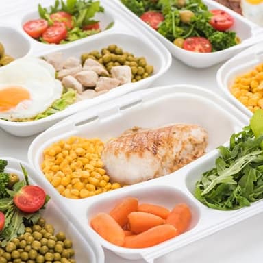 Freshware Clamshell Food Containers with Lids [8x8] 3-Compartment 50-Pack, Disposable To Go Containers, Biodegradable Sugarcane To Go Boxes - Paper Containers - Microwave & Freezer Safe, Stackable - Image 5