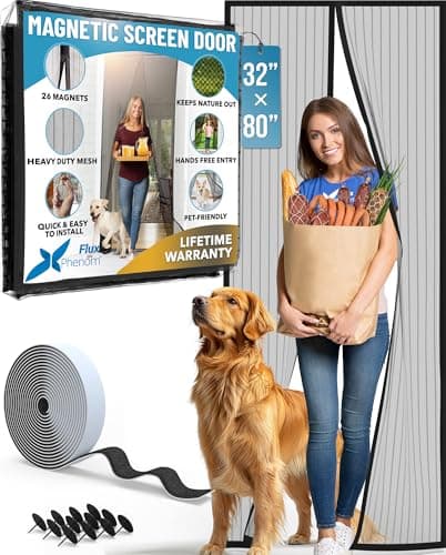 FLUX Magnetic Screen Door - Self-Closing, Pet-Friendly, Durable Polyester Mesh Screen Door with Powerful Magnetic Attachments, Keeps Bugs Out, Fits Sliding Doors and Standard Doors up to 32" x 80" - Image 1