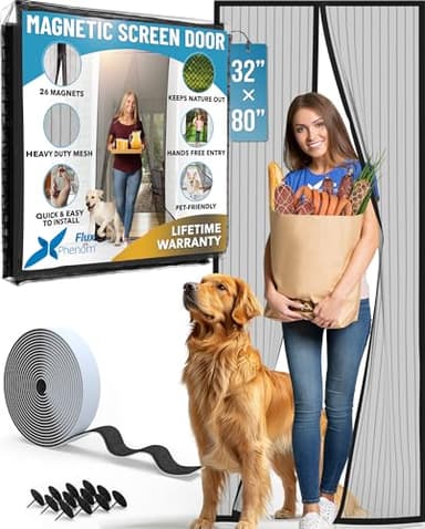 FLUX Magnetic Screen Door - Self-Closing, Pet-Friendly, Durable Polyester Mesh Screen Door with Powerful Magnetic Attachments, Keeps Bugs Out, Fits Sliding Doors and Standard Doors up to 32" x 80" - Image 1