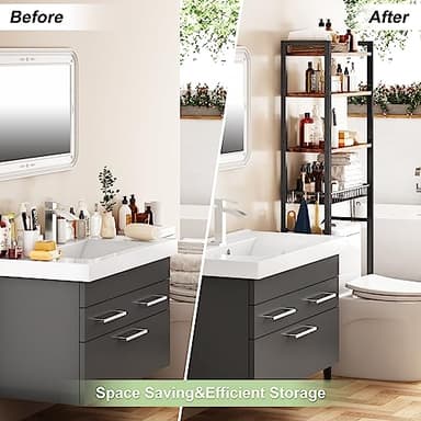 Kalrin Over-The-Toilet Storage Rack, 4-Tier Bathroom Organizer Shelf Over Toilet with Adjustable Shelf and Basket, Freestanding Space Saver Bathroom Shelves Above Toilet for Room (Vintage Brown) - Image 4