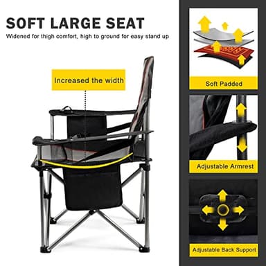 FAIR WIND 2 Pack Oversized Fully Padded Camping Chair with Lumbar Support, Heavy Duty Cooler Bag Fold Chair Support 450 LBS - Image 3