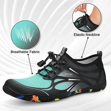 Water Shoes for Men Women River Shoes Adult Swim Beach Lake Pool Aqua Socks Barefoot Quick Dry for Hiking Surfing Kayaking Cruise Ship Essentials Size Women 8.5 / Men 7(Black Green) - Image 2