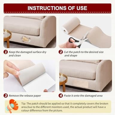 Linen Repair Tape 4x79 inch, Self Adhesive Fabric Patches, Linen Patch Tape Kit, Fabric Repair Tape for Couch Sofas, Headboards, Chairs, Pillows, Curtains, Couches- Light Grey - Image 5