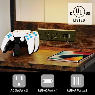 SZLHANJZ Nightstands Set of 2, End Table with LED Light and Charging Station Type C, 3 Drawers Storage Dresser Night Stand with Hooks, Tall Bed Side Table for Bedroom Dorm, Rustic Brown - Image 4