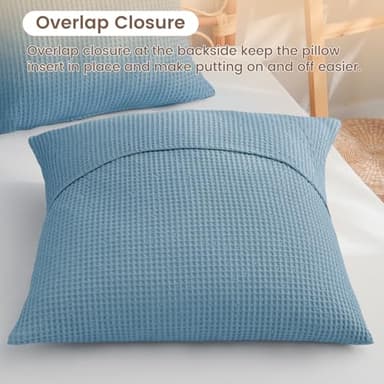 PHF 100% Cotton Waffle Weave Euro Shams 26" x 26", No Filling, 2 Pack Elegant Home Decorative Euro Throw Pillow Covers for Bed Couch Sofa, Dusty Blue - Image 5