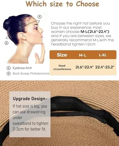 FURTALK Womens Beach Sun Straw Hat UV UPF 80+ Travel Foldable Brim Summer UV Hat - Image 7