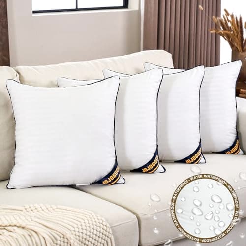 JOJOGOGO 20x20 Outdoor Throw Pillow Inserts Waterproof Set of 4, 20 x 20 Super Plump Decorative Square Pillow Synthetic Down Alternative Throw Pillow Inserts for Couch Patio Furniture and Porch - Image 1