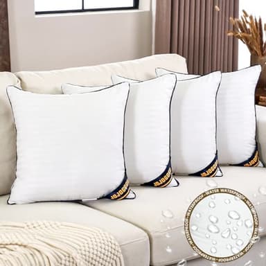 JOJOGOGO 20x20 Outdoor Throw Pillow Inserts Waterproof Set of 4, 20 x 20 Super Plump Decorative Square Pillow Synthetic Down Alternative Throw Pillow Inserts for Couch Patio Furniture and Porch - Image 1