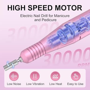 Professional Electric Nail Drill File:COSYGLOW Glitter Portable Cordless E-File Nail Drill Kit with 11 Drill Bits,30000 RPM Rechargeable Nail Drills Machine for Acrylic Nails Gel Polishing (Pink) - Image 3
