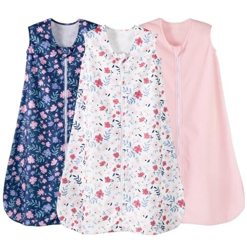 david's kids 3 Pack Warm Micro Fleece Baby Sleep Sack 0-6 Months, Soft Baby Wearable Blankets with 2-Way Zipper, Comfy Winter Sleeping Bags for Infant Newborn Girls Neutral, Small Size, Floral - Image 1
