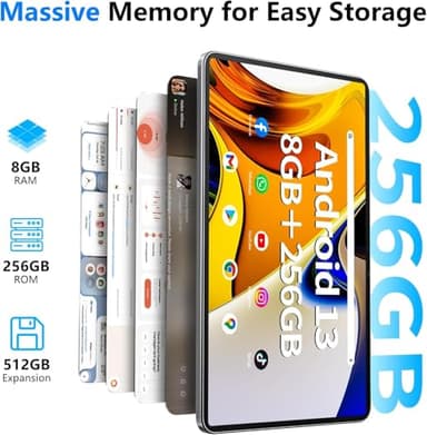 Android Tablet 12 Inch with 8GB RAM 256GB ROM, Octa-Core 2.0Ghz Processor, 2000 * 1200 FHD IPS Touch Screen, 5MP+13MP Dual Camera, 8000mAh Battery, 2K Android 13 Tablet, 5G WiFi, Bluetooth 5.0,GPS - Image 3