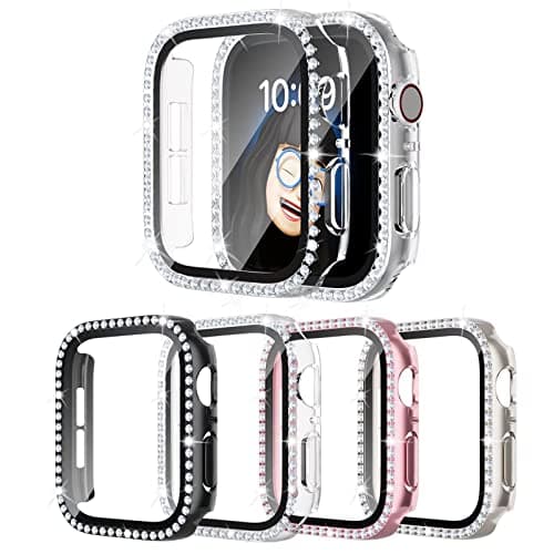 4 Pack Bling Case for Apple Watch Series 9/8/7 41mm, Glitter Rhinestone Diamonds Protective Case with Tempered Glass Screen Protector Cover for iWatch Series 9/Series 8/Series 7 41mm Women - Image 1