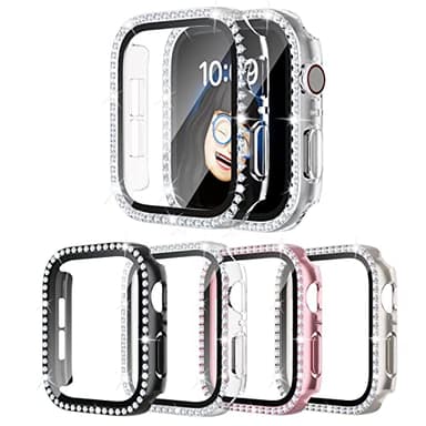 4 Pack Bling Case for Apple Watch Series 9/8/7 41mm, Glitter Rhinestone Diamonds Protective Case with Tempered Glass Screen Protector Cover for iWatch Series 9/Series 8/Series 7 41mm Women - Image 1