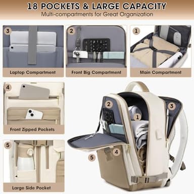 Large Travel Backpack for Women - 17 Inch 35L Carry On Laptop Bag Flight Approved Personal Item Daypack Weekender Traveling TSA Business Bag Luggage Waterproof for Airplane with Toiletry Shoe Bag - Image 2