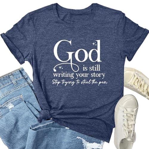 SELECTEES Women God is Still Tee Cute Graphic T Shirts Heather Navy X-Large - Image 1